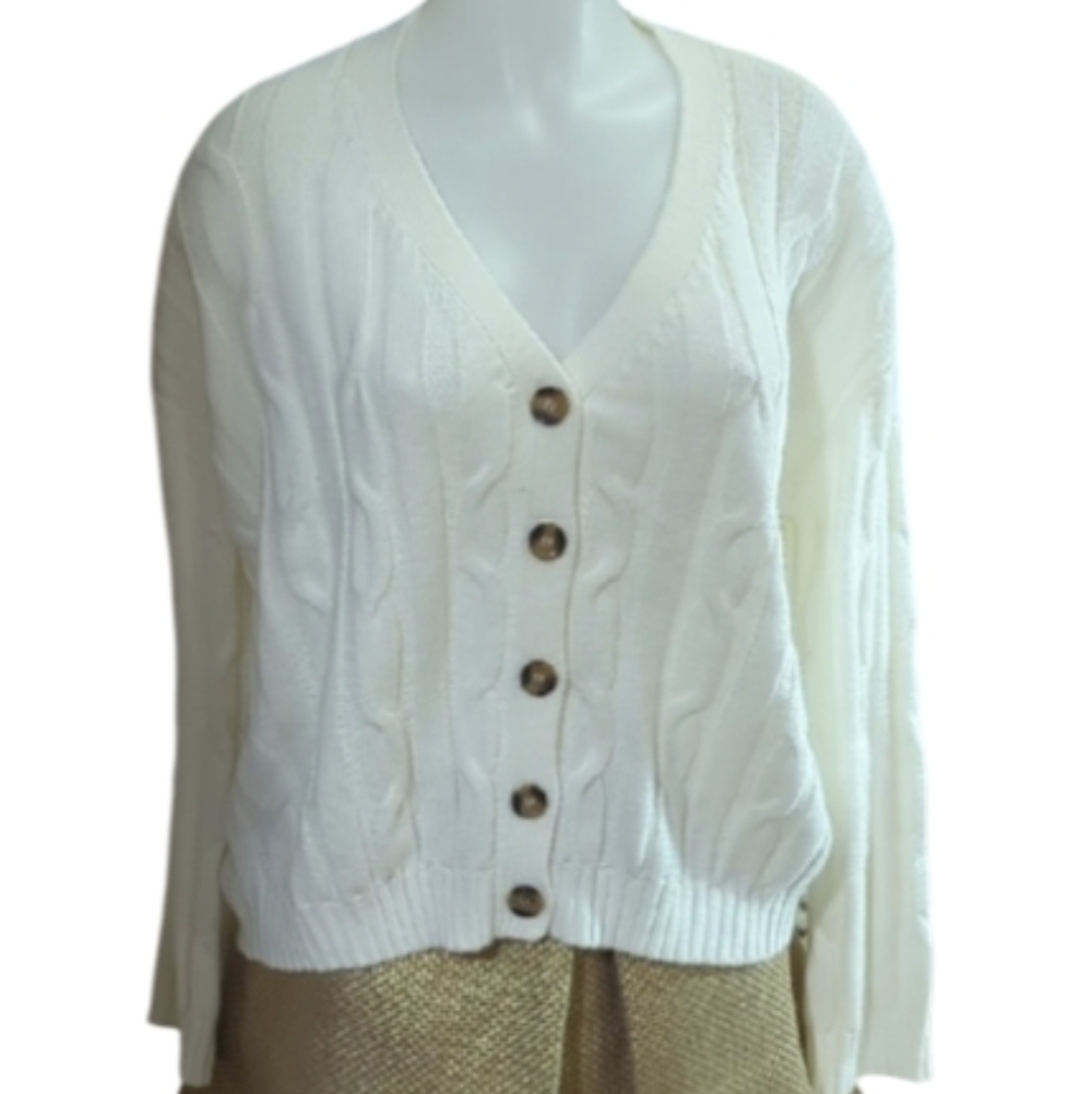Size XL My Style Women's White Cable Knit Cardigan Sweater